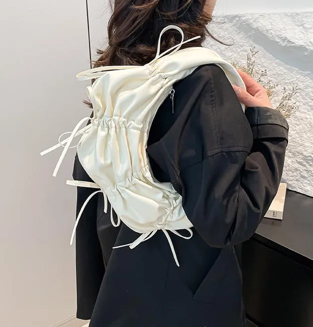 Vintage Shoulder Bag for Women Tote Handbag Crescent Bag Pleated Bow Satchel Purse Casual Underarm Bag Work Bag 2025