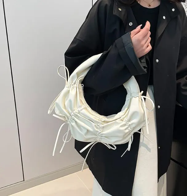 Vintage Shoulder Bag for Women Tote Handbag Crescent Bag Pleated Bow Satchel Purse Casual Underarm Bag Work Bag 2025