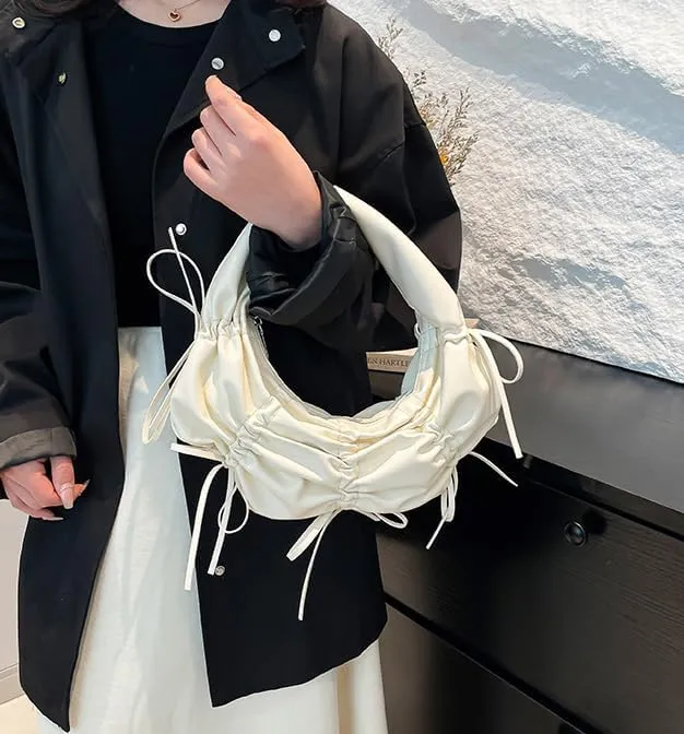 Vintage Shoulder Bag for Women Tote Handbag Crescent Bag Pleated Bow Satchel Purse Casual Underarm Bag Work Bag 2025