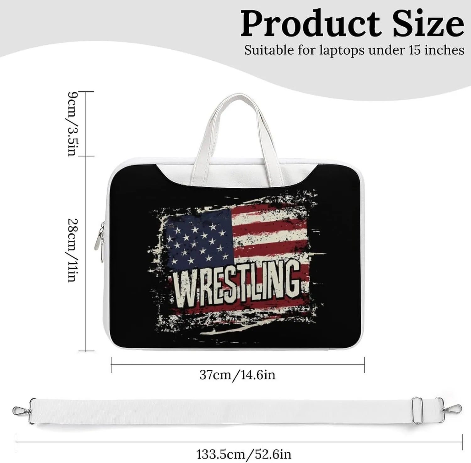 Vintage Wrestling U.S.A Flag Leather Bag Laptop Case Slim Water Resistant Computer Bags with Handle Briefcase for Work