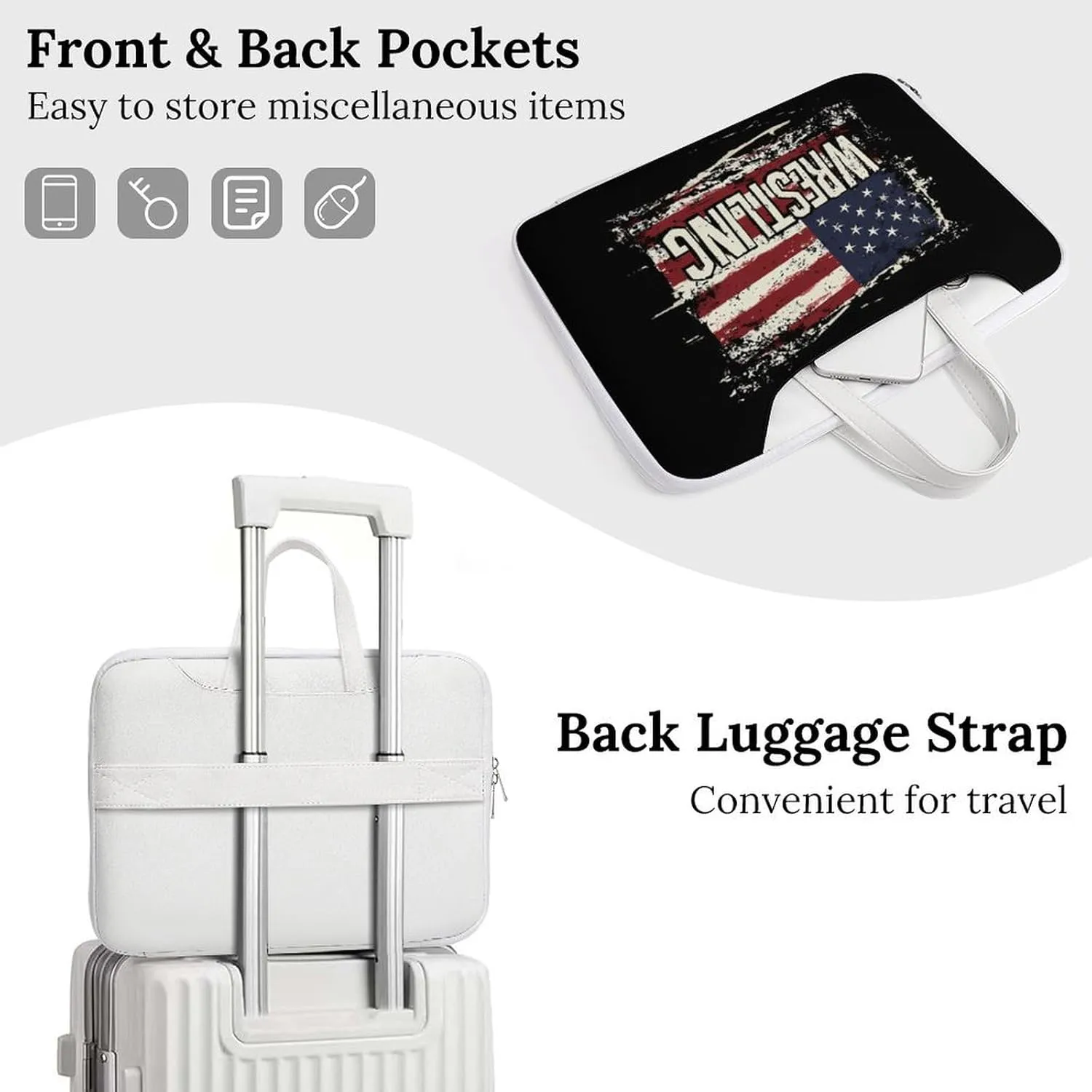 Vintage Wrestling U.S.A Flag Leather Bag Laptop Case Slim Water Resistant Computer Bags with Handle Briefcase for Work