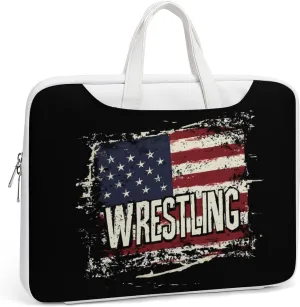 Vintage Wrestling U.S.A Flag Leather Bag Laptop Case Slim Water Resistant Computer Bags with Handle Briefcase for Work