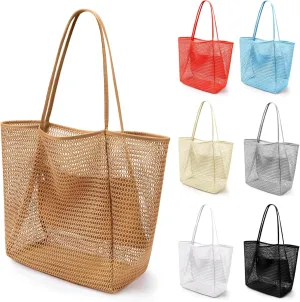 VOROLO Mesh Tote Beach Bag,Women Fairycore Hobo Bag,Shoulder Bag,Soft Summer Casual Crochet Bags