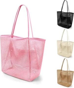 VOROLO Mesh Tote Beach Bag,Women Fairycore Hobo Bag,Shoulder Bag,Soft Summer Casual Crochet Bags
