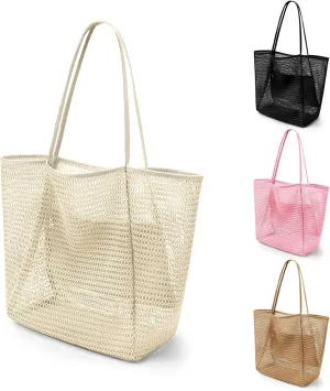 VOROLO Mesh Tote Beach Bag,Women Fairycore Hobo Bag,Shoulder Bag,Soft Summer Casual Crochet Bags