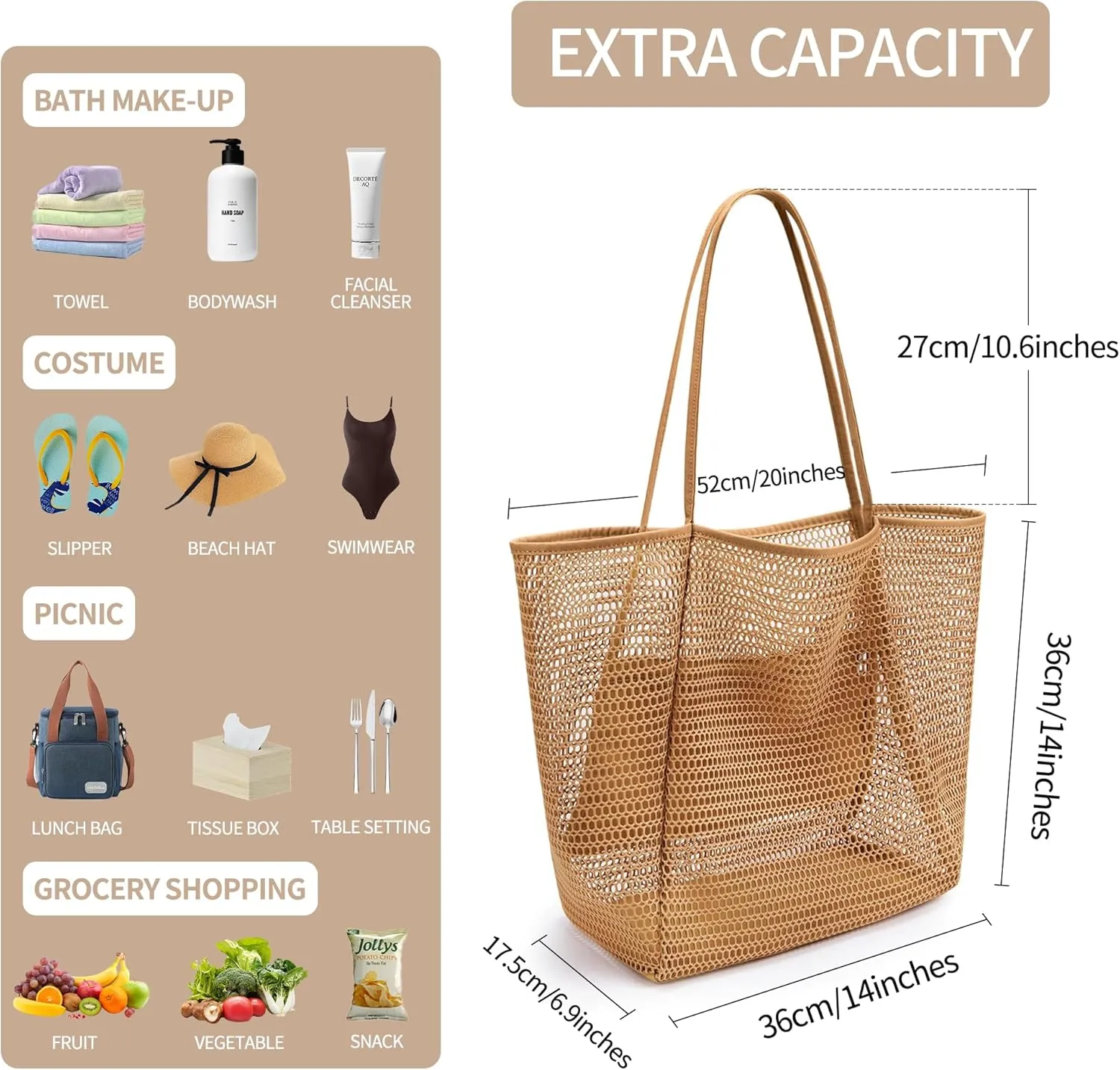VOROLO Mesh Tote Beach Bag,Women Fairycore Hobo Bag,Shoulder Bag,Soft Summer Casual Crochet Bags