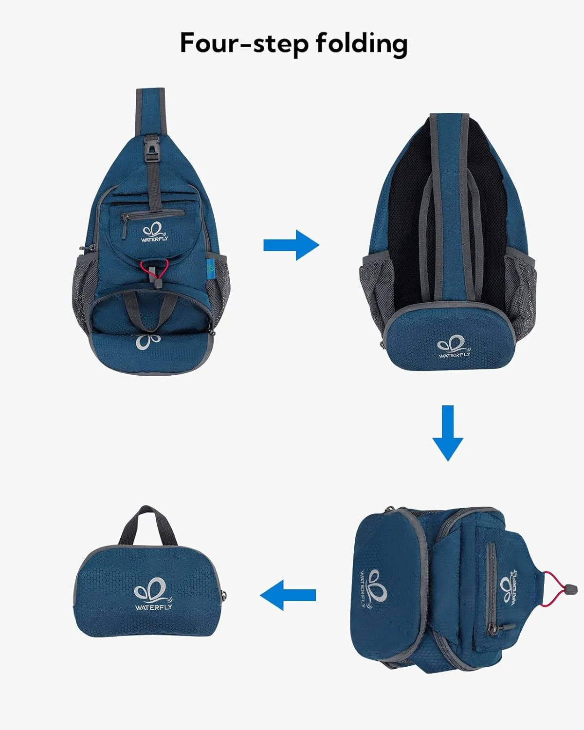 WATERFLY Packable Small Crossbody Sling Backpack Shoulder Chest Bag Daypack for Hiking Traveling