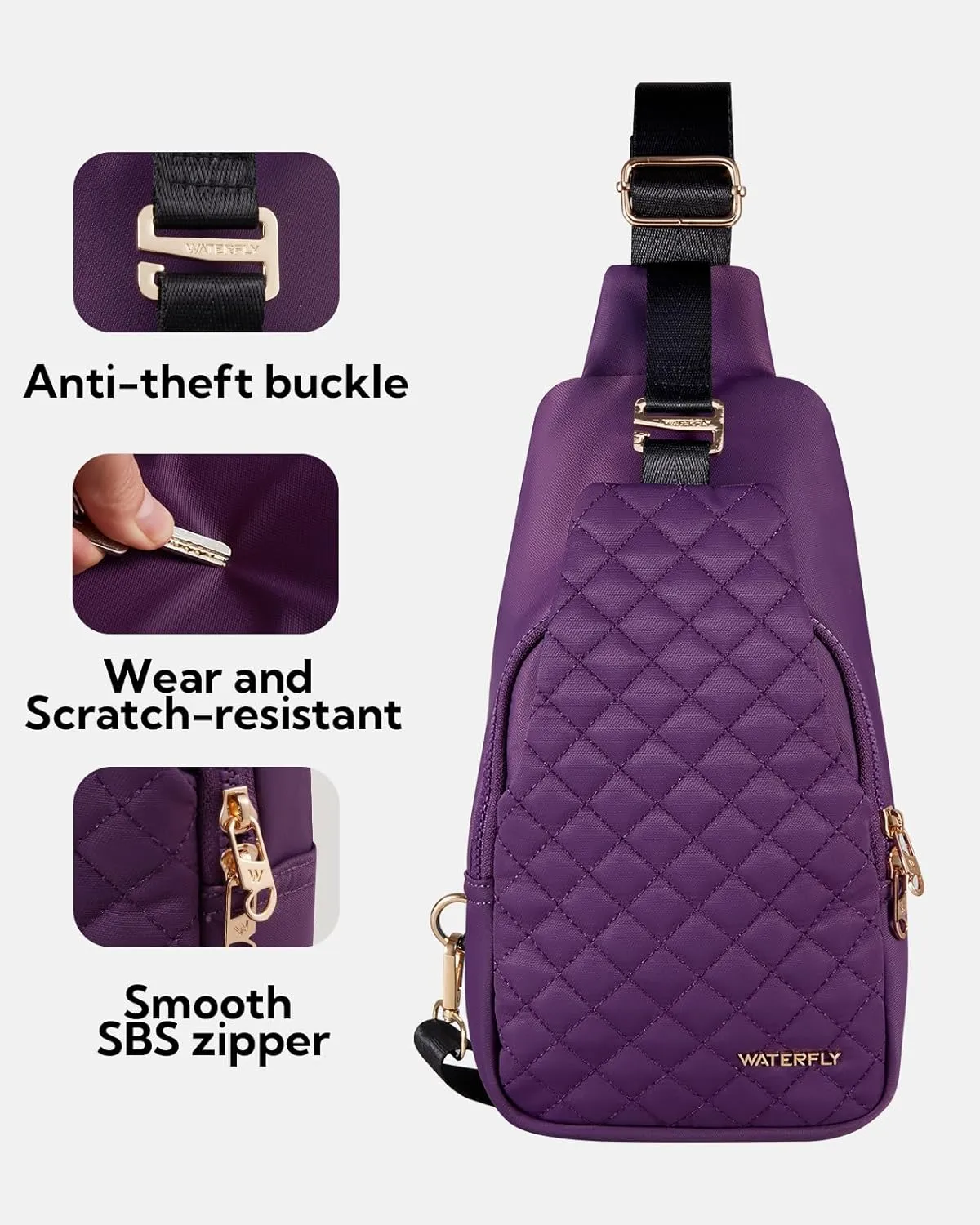 WATERFLY Small Crossbody Sling Backpack: Fashion Chest Crossbody Bag for Women Men Anti Theft Stylish Travel Casual Daypack