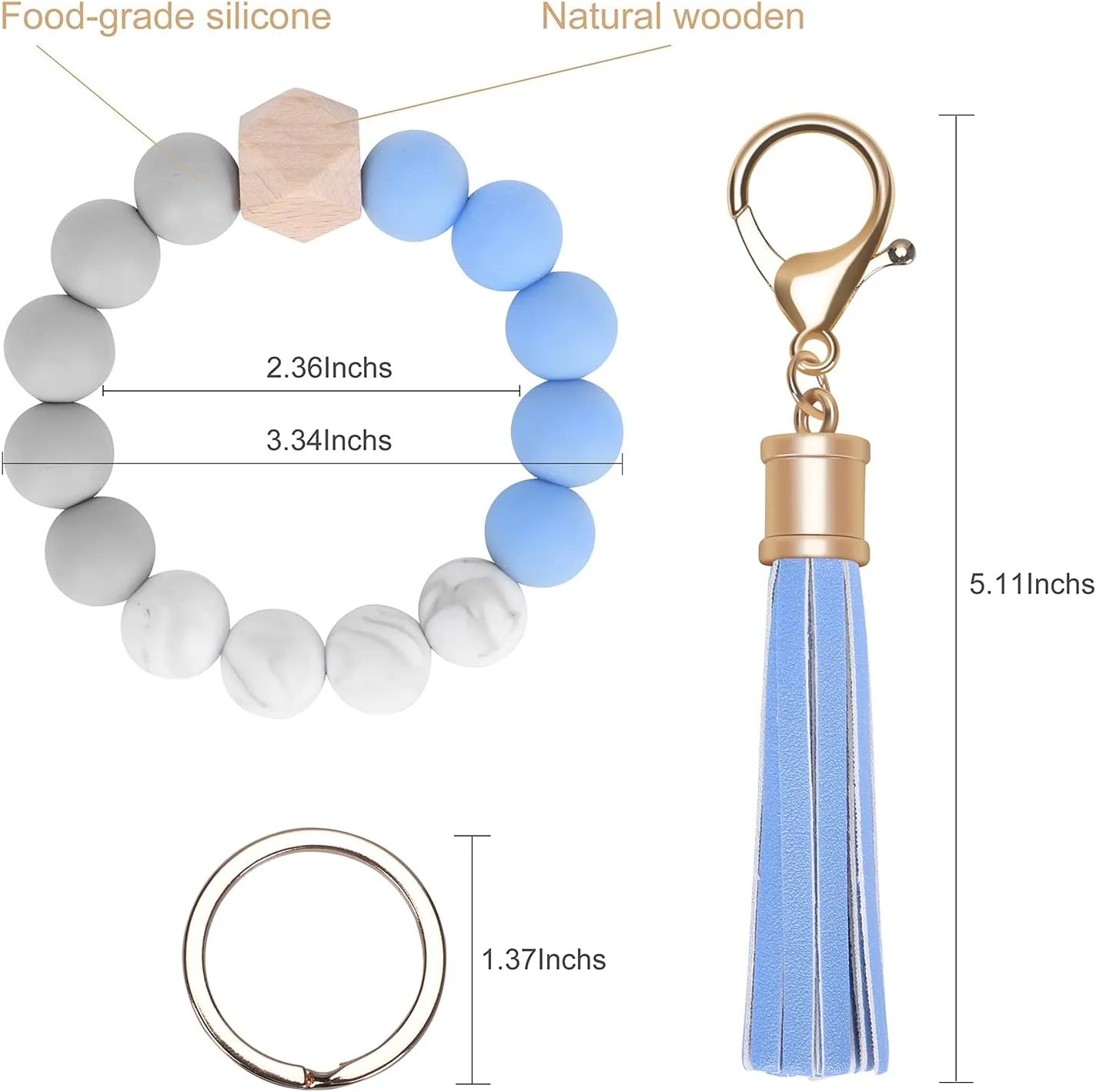 Weixiltc Keychain Wristlet for Women, Silicone Bead Bracelet Key Ring Girl, Key Chain Holder for Car Keys