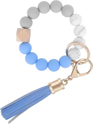 Weixiltc Keychain Wristlet for Women, Silicone Bead Bracelet Key Ring Girl, Key Chain Holder for Car Keys