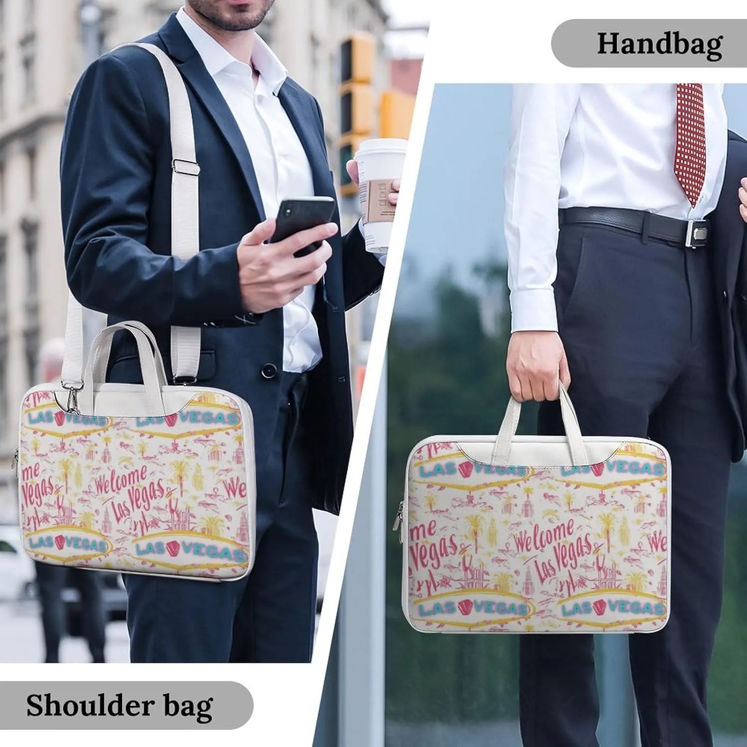 Welcome Las Vegas Leather Bag Laptop Case Slim Water Resistant Computer Bags with Handle Briefcase for Work