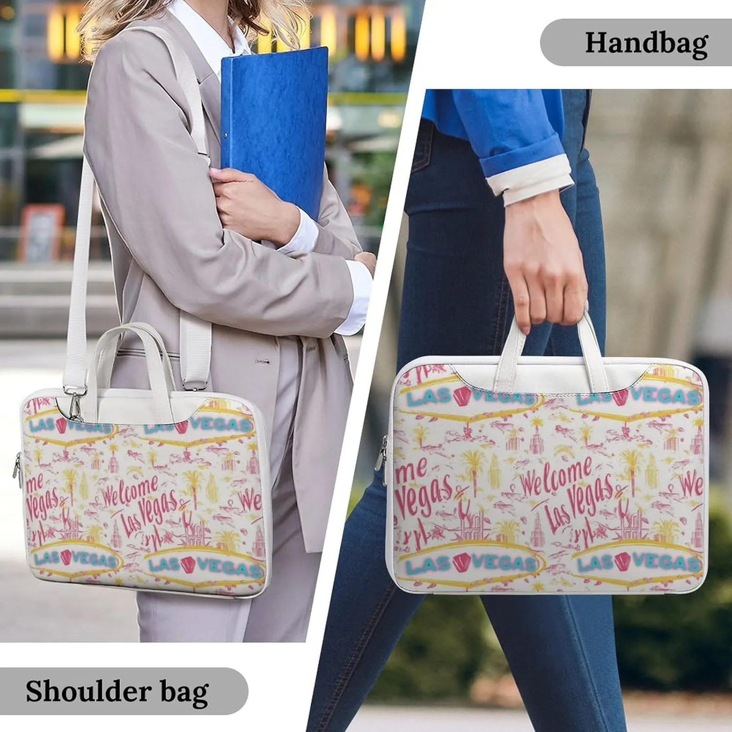 Welcome Las Vegas Leather Bag Laptop Case Slim Water Resistant Computer Bags with Handle Briefcase for Work