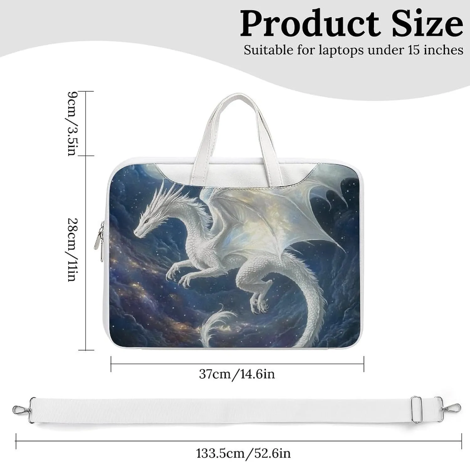 White Dragon Soaring Moon Moonlight Leather Bag Laptop Case Slim Water Resistant Computer Bags with Handle Briefcase for Work