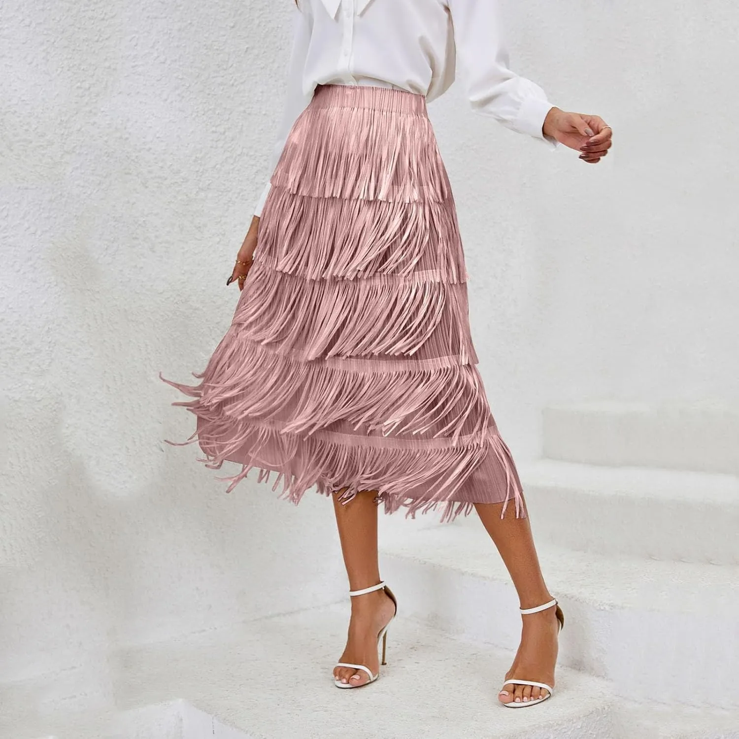 White Flowy Skirt Women Bubble Long Skirt Y2k Flowy Swing a Line Maxi Skirt Cute Ruffle Pleated Midi Skirt Summer