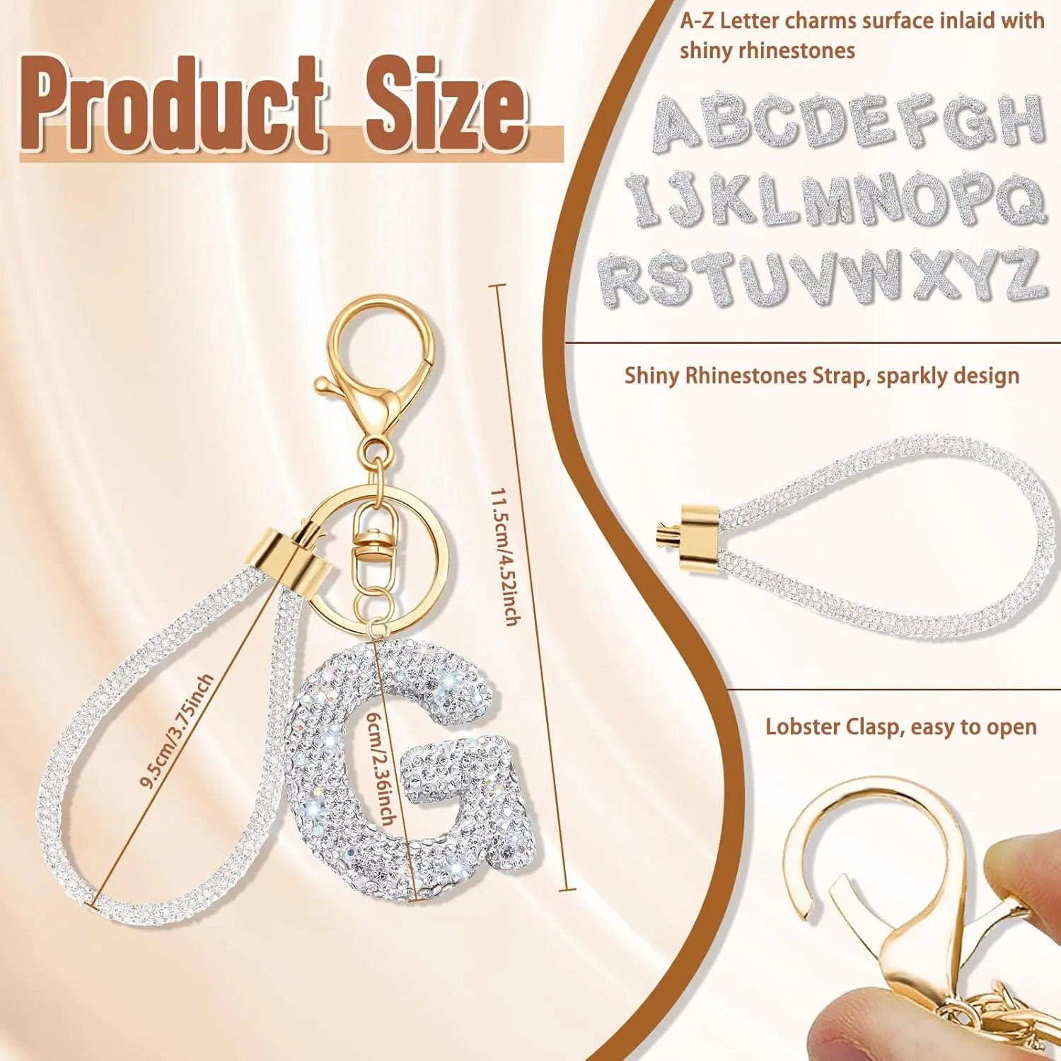 White Initial Letter Keychain Gifts for Women,Bling Rhinestones Alphabet A-Z Letter Key Chain with Wristlet for Car Key