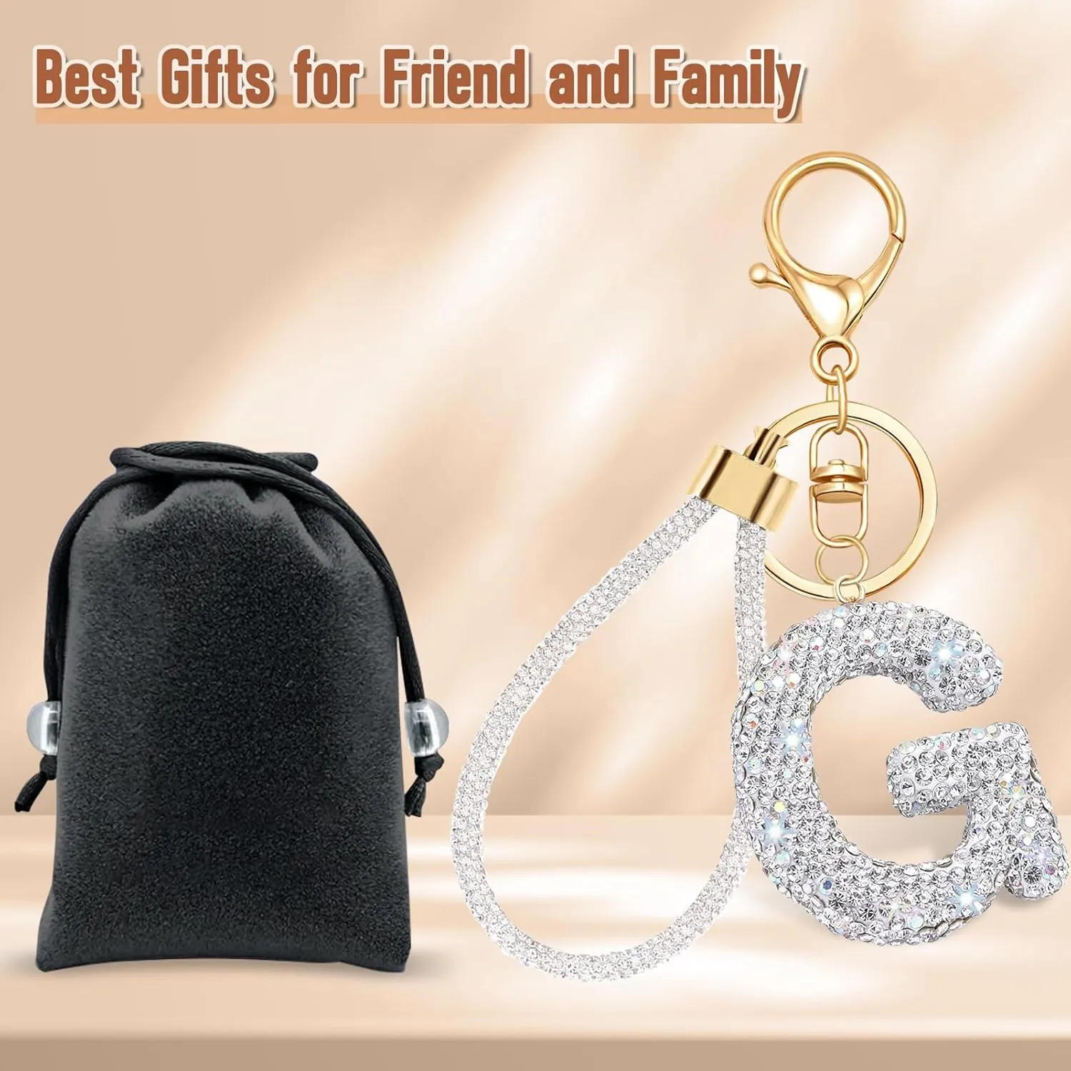 White Initial Letter Keychain Gifts for Women,Bling Rhinestones Alphabet A-Z Letter Key Chain with Wristlet for Car Key