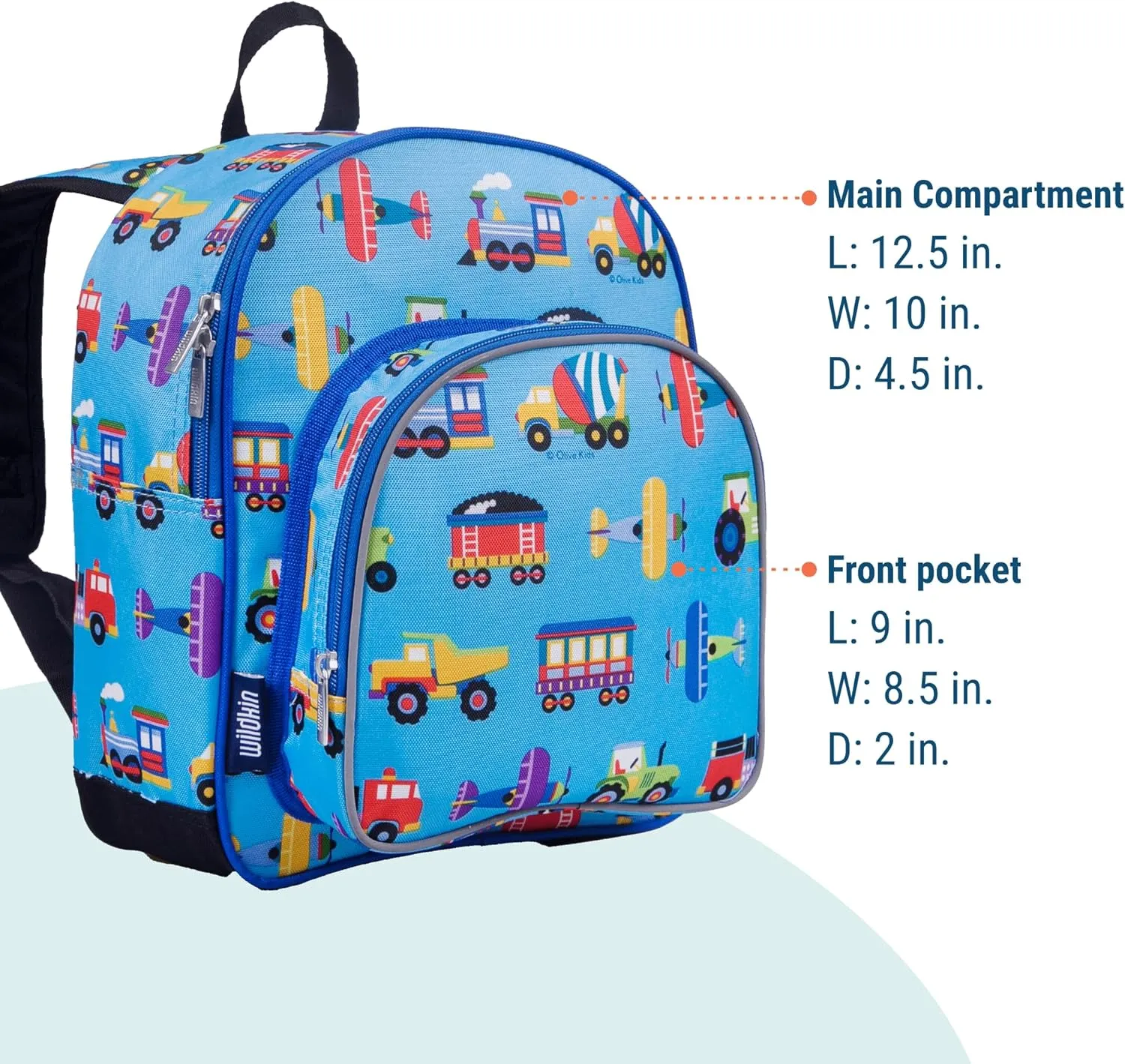 Wildkin 12-inch Kids Backpack  Padded, Adjustable, Ideal for Daycare & Travel - Trains, Planes, and Trucks