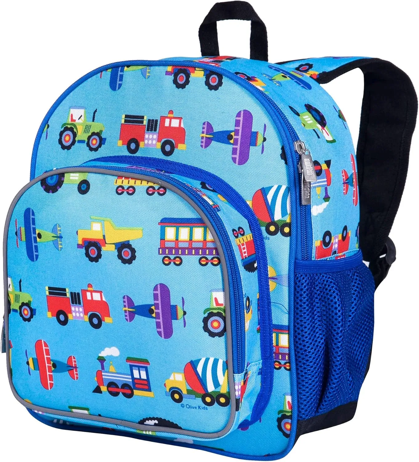 Wildkin 12-inch Kids Backpack  Padded, Adjustable, Ideal for Daycare & Travel - Trains, Planes, and Trucks