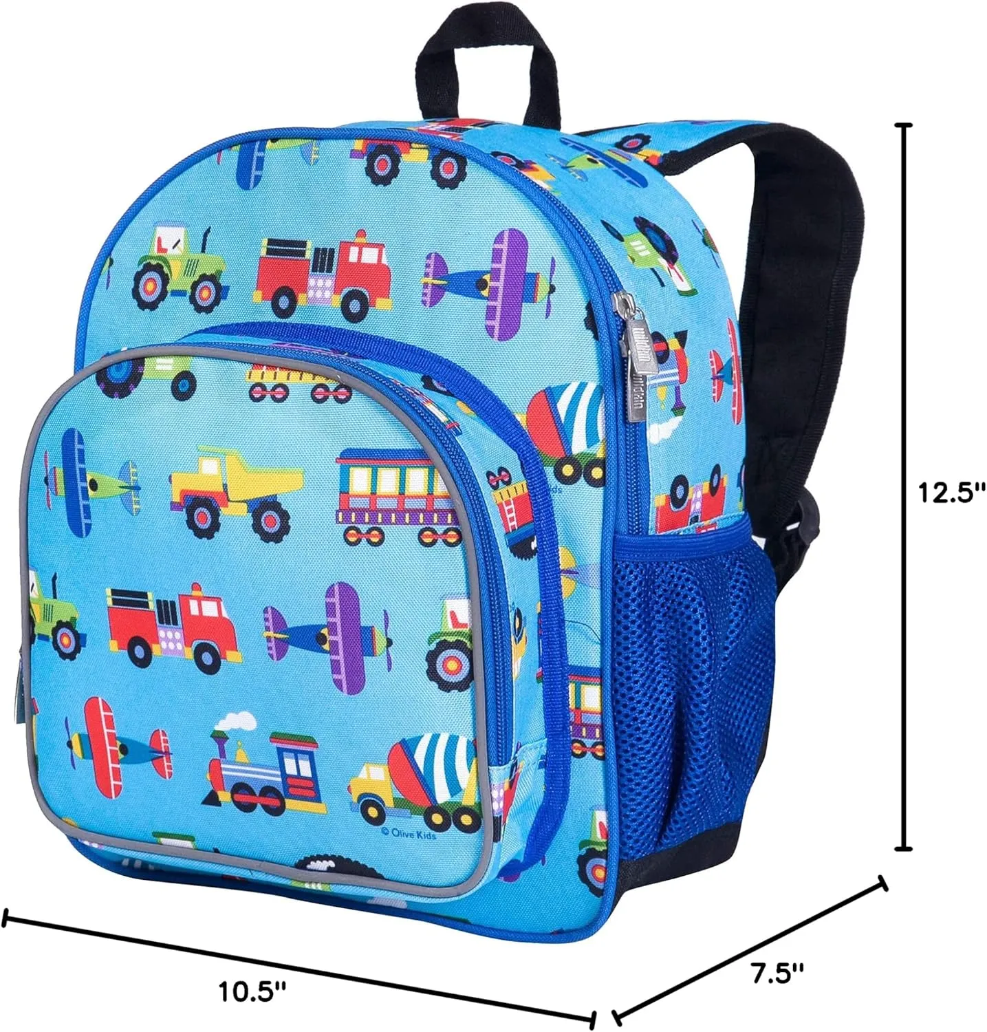 Wildkin 12-inch Kids Backpack  Padded, Adjustable, Ideal for Daycare & Travel - Trains, Planes, and Trucks
