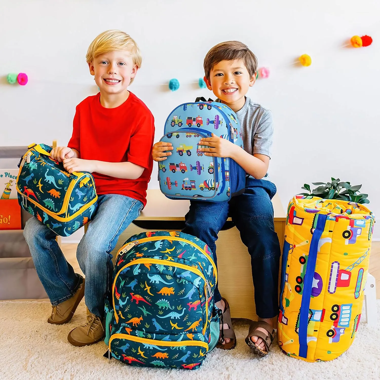 Wildkin 12-inch Kids Backpack  Padded, Adjustable, Ideal for Daycare & Travel - Trains, Planes, and Trucks
