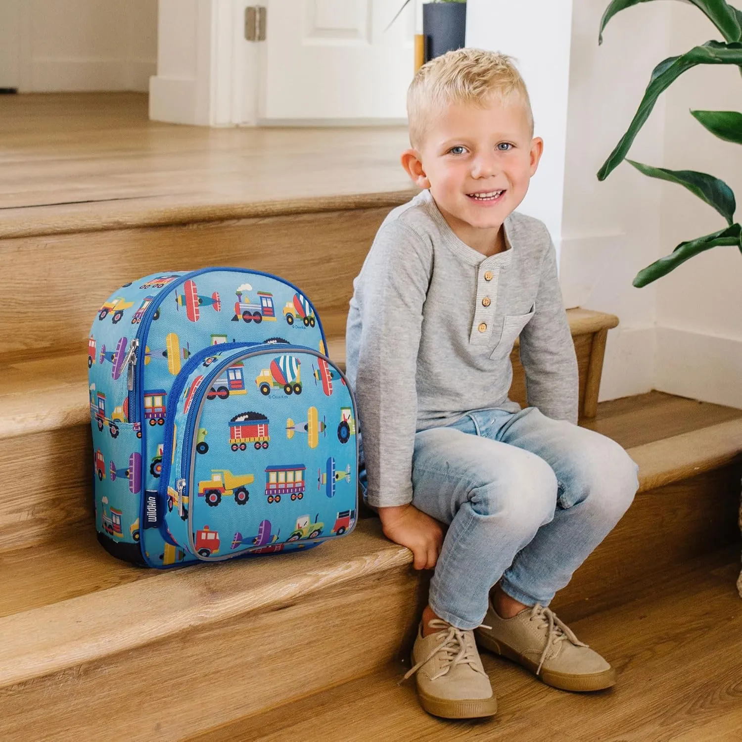 Wildkin 12-inch Kids Backpack  Padded, Adjustable, Ideal for Daycare & Travel - Trains, Planes, and Trucks