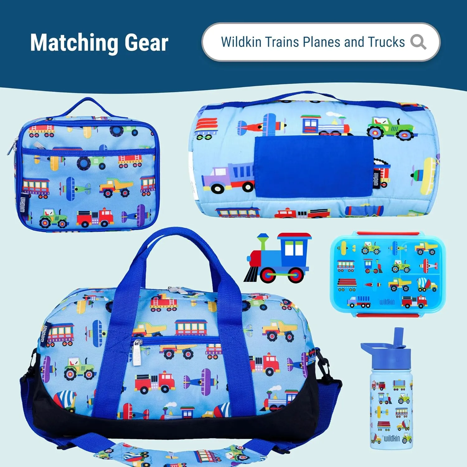 Wildkin 12-inch Kids Backpack  Padded, Adjustable, Ideal for Daycare & Travel - Trains, Planes, and Trucks