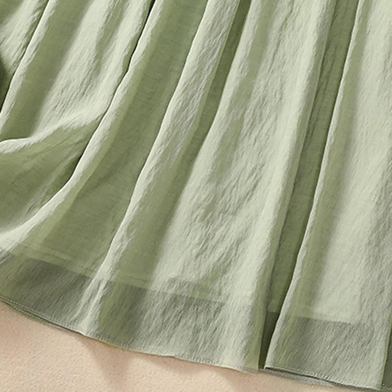 Women Cotton Linen Midi Skirt with Lining Flowy Casual Pleated A-Line Skirts Elastic Lace-Up High Waist Beach Skirt