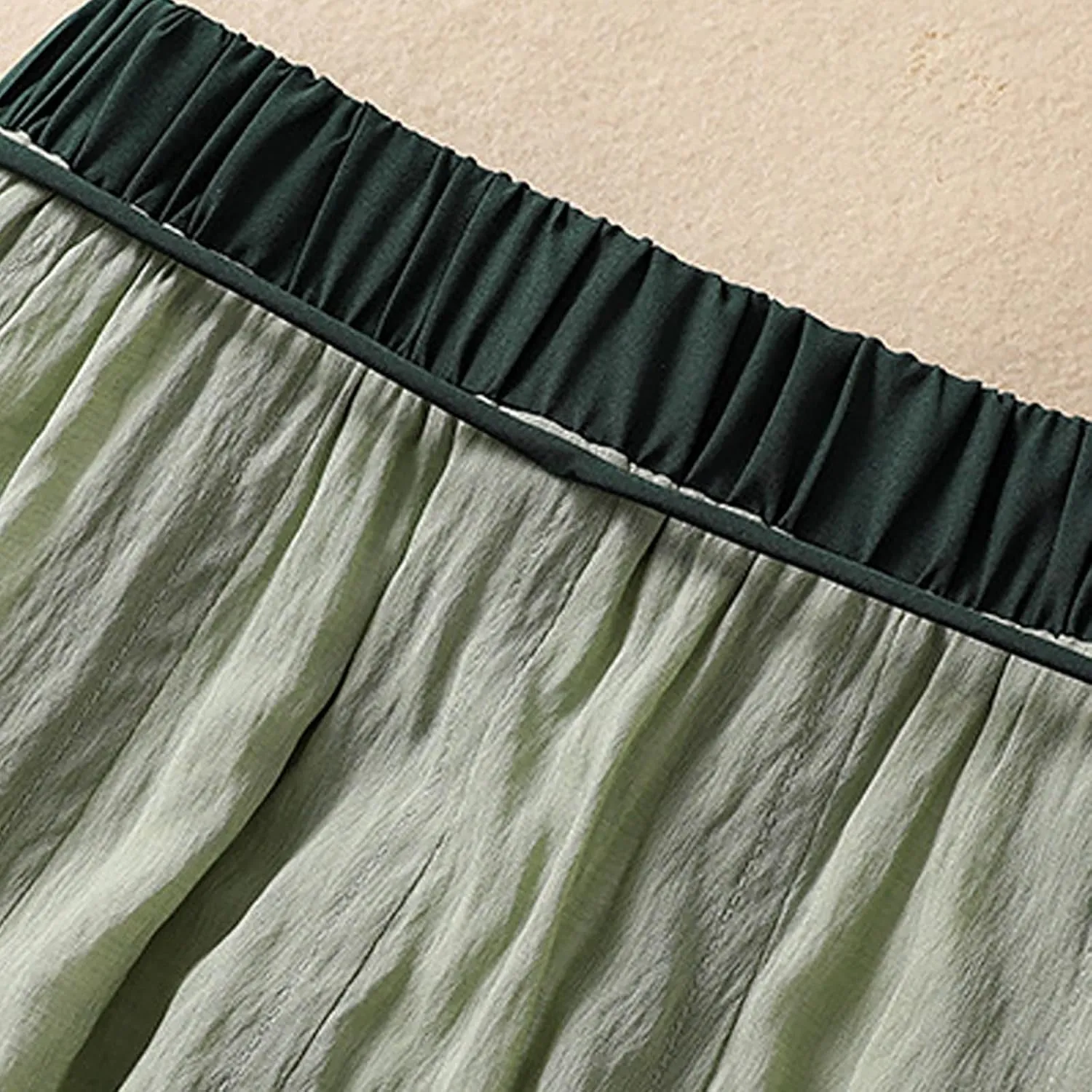 Women Cotton Linen Midi Skirt with Lining Flowy Casual Pleated A-Line Skirts Elastic Lace-Up High Waist Beach Skirt