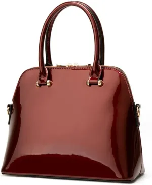 Women Glossy Top Handle Satchel Shell Purse Patent PU Leather Handbag Shoulder Bags