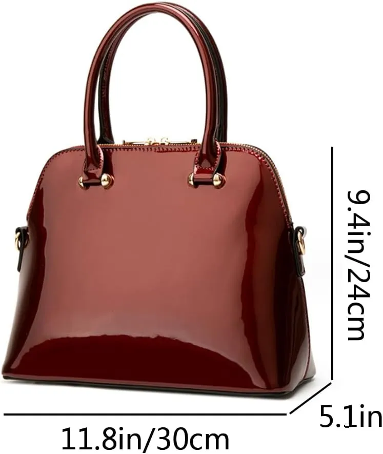 Women Glossy Top Handle Satchel Shell Purse Patent PU Leather Handbag Shoulder Bags