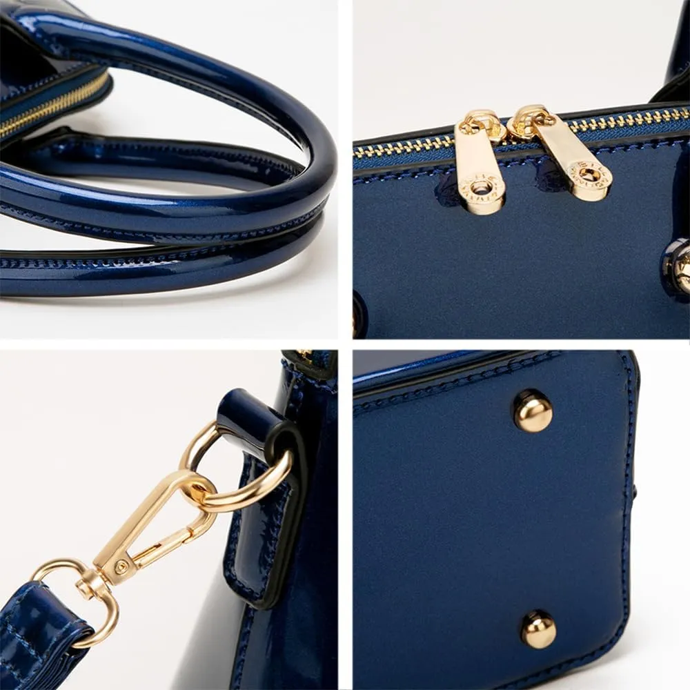 Women Glossy Top Handle Satchel Shell Purse Patent PU Leather Handbag Shoulder Bags