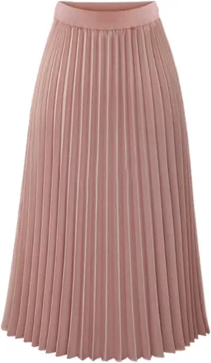 Women High Elastic Waist Pleated Chiffon Skirt Midi Swing Flare Casual A-line Skirts Pleated Midi Skirts for Women