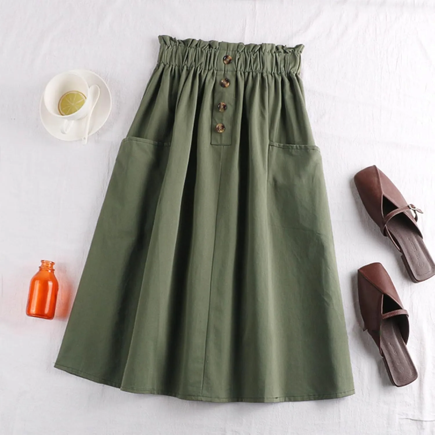 Women Midi Skirt Women's Button Down Denim Skirt High Waisted Casual Loose Jean Midi Skirts with Pockets