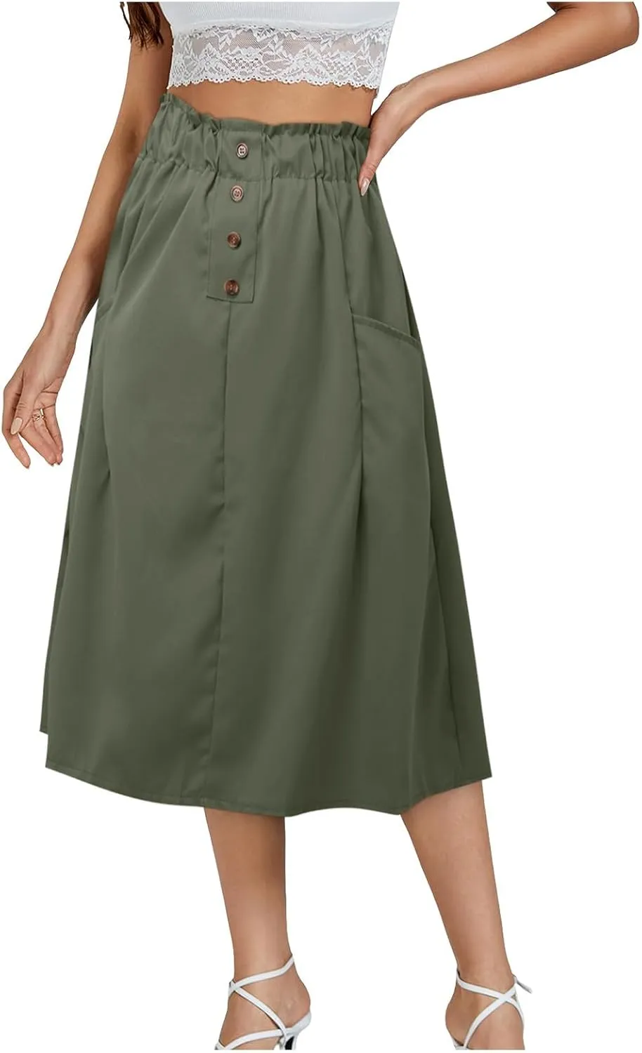 Women Midi Skirt Women's Button Down Denim Skirt High Waisted Casual Loose Jean Midi Skirts with Pockets