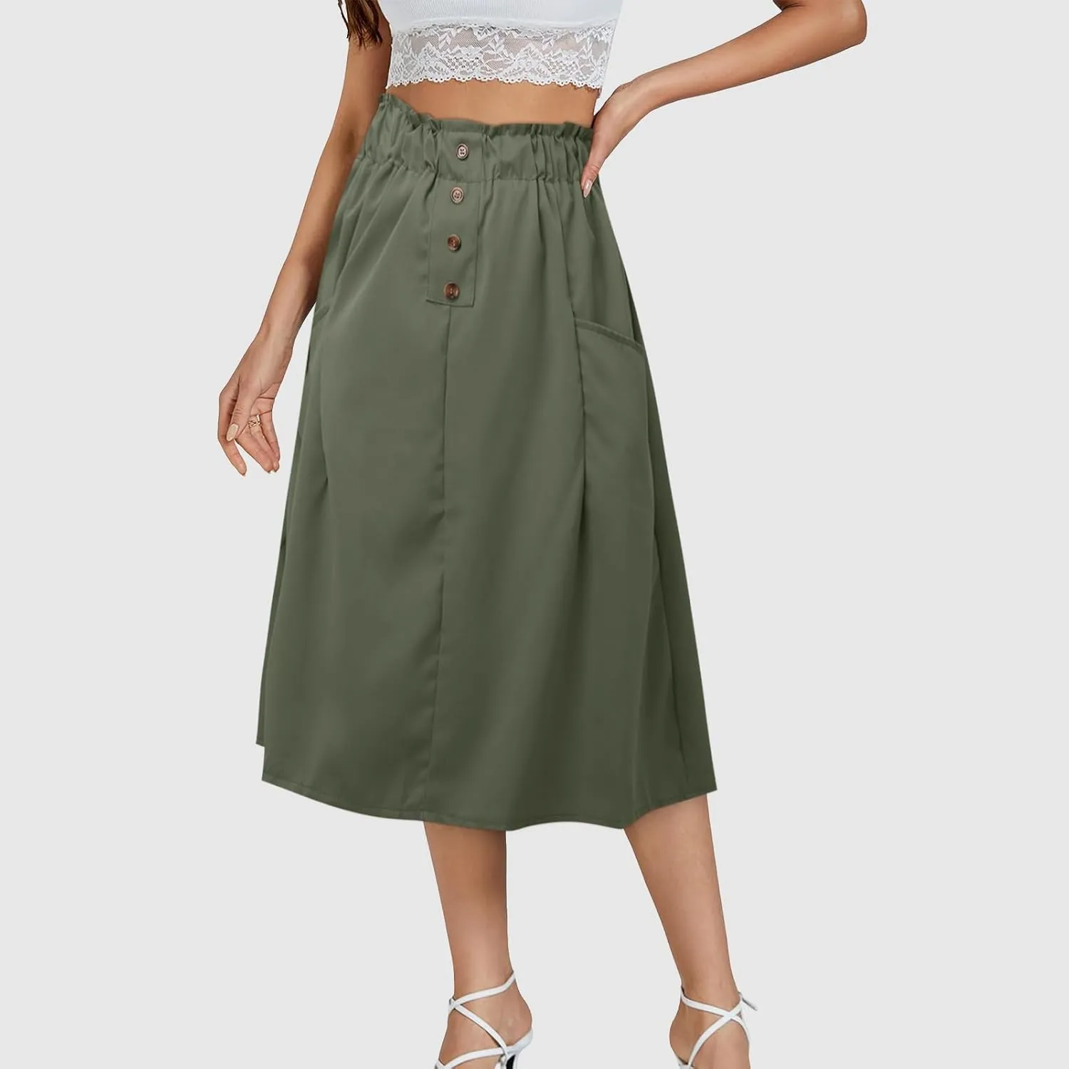 Women Midi Skirt Women's Button Down Denim Skirt High Waisted Casual Loose Jean Midi Skirts with Pockets