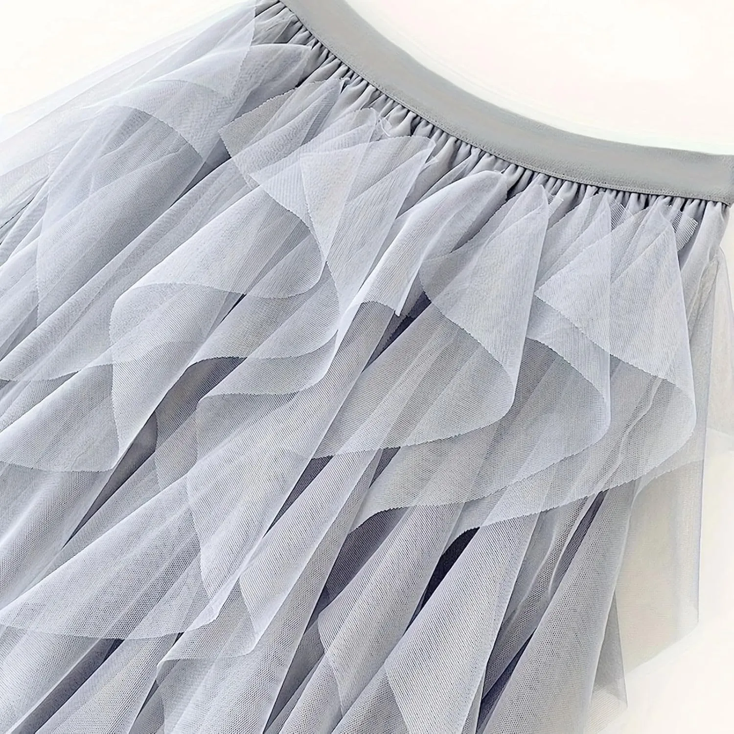Women Tulle Midi Skirts High Waisted Fairy Party Skirt Puffy Ruffle Dress Asymmetrical Layered Hem Clothes