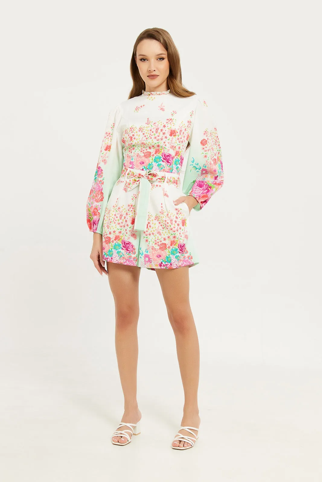 Women White Floral Print Blouse