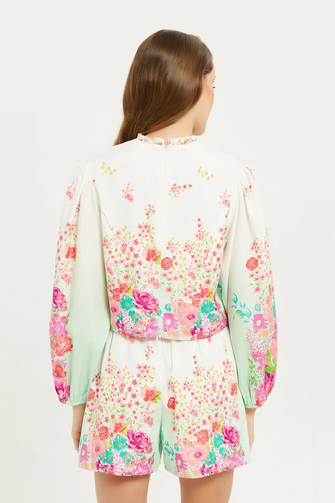 Women White Floral Print Blouse