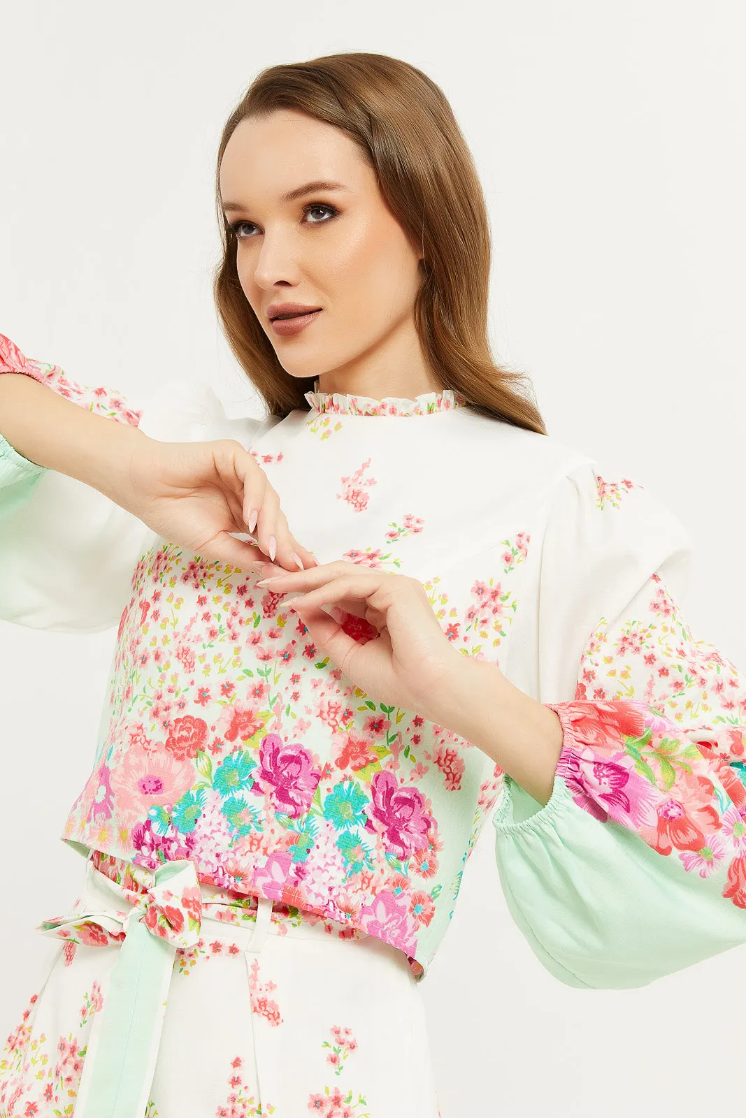 Women White Floral Print Blouse