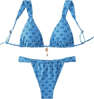 Women's 2 Piece Leopard Floral Bathing Suit Wireless Triangle Swimsuit High Waisted Bikini Sets
