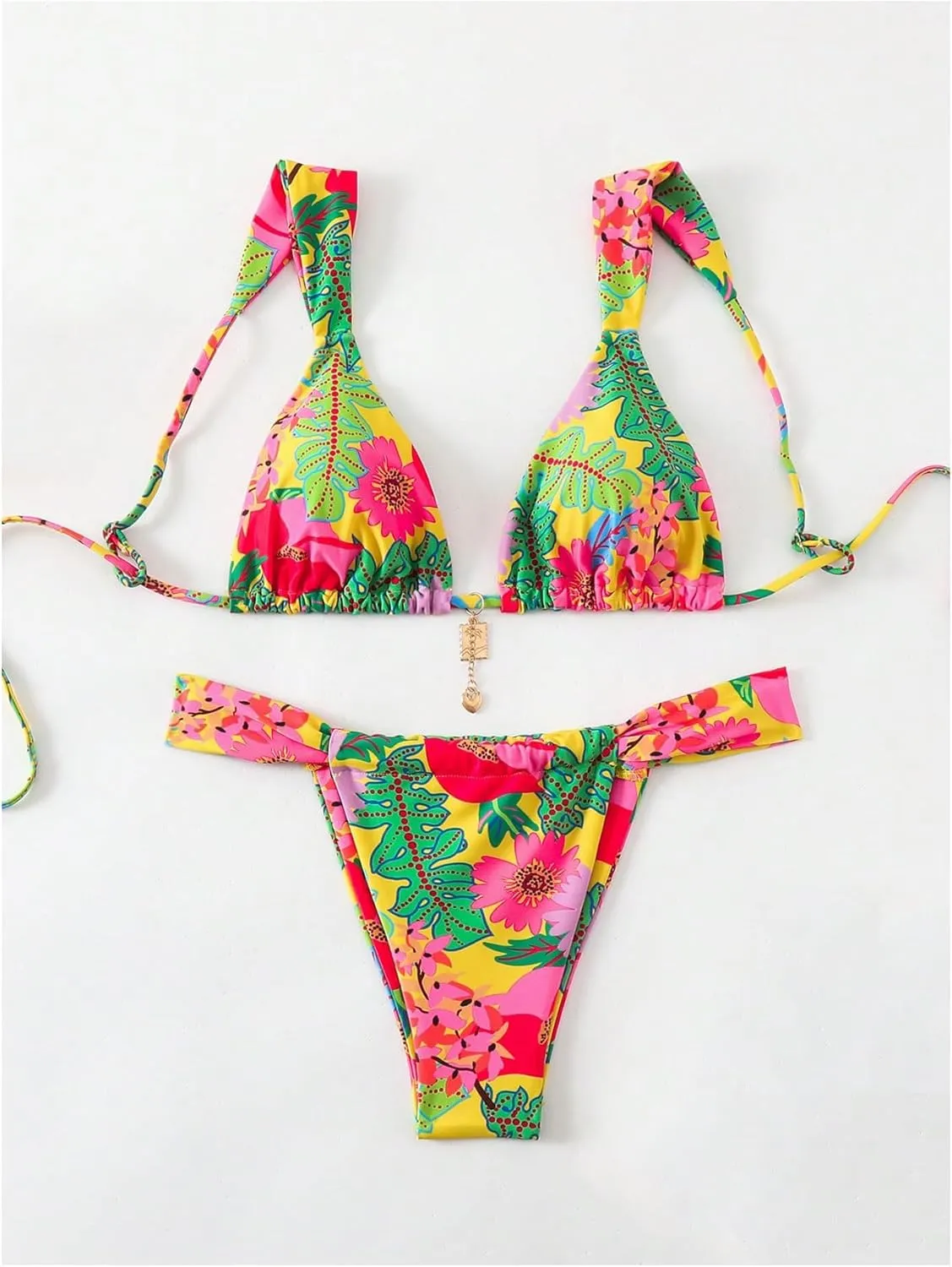 Women's 2 Piece Leopard Floral Bathing Suit Wireless Triangle Swimsuit High Waisted Bikini Sets
