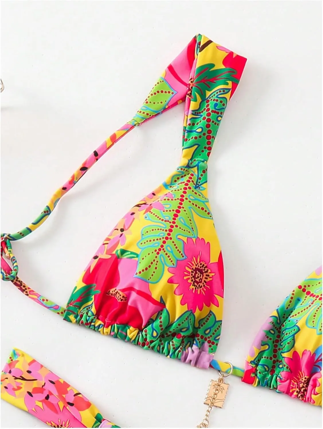 Women's 2 Piece Leopard Floral Bathing Suit Wireless Triangle Swimsuit High Waisted Bikini Sets