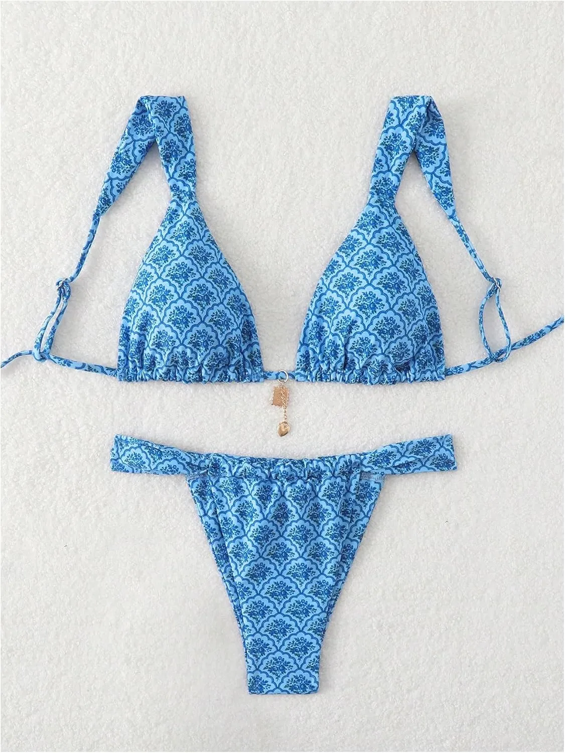Women's 2 Piece Leopard Floral Bathing Suit Wireless Triangle Swimsuit High Waisted Bikini Sets