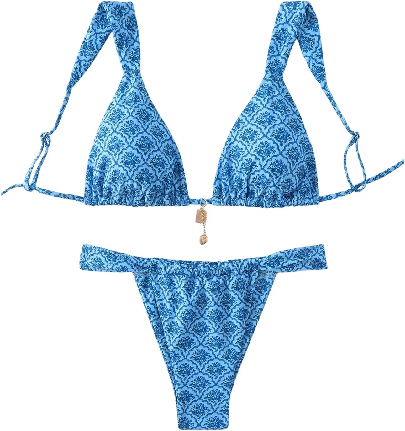 Women's 2 Piece Leopard Floral Bathing Suit Wireless Triangle Swimsuit High Waisted Bikini Sets