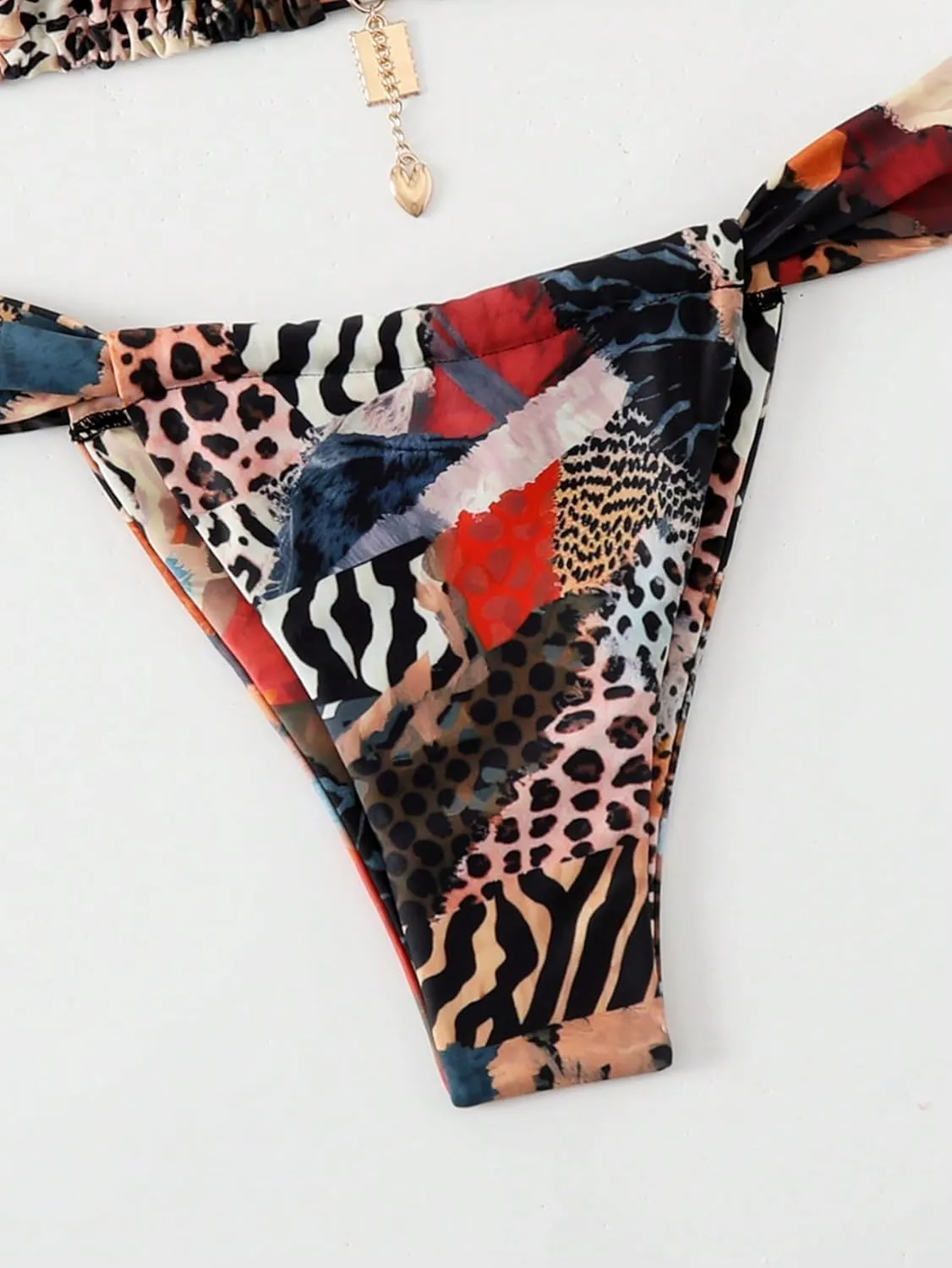Women's 2 Piece Leopard Floral Bathing Suit Wireless Triangle Swimsuit High Waisted Bikini Sets