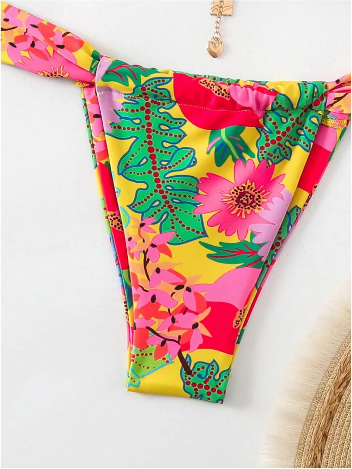 Women's 2 Piece Leopard Floral Bathing Suit Wireless Triangle Swimsuit High Waisted Bikini Sets