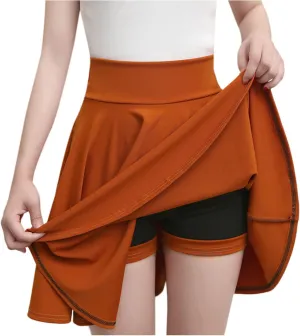 Women's Basic Mini Skirt Elastic High Waisted Casual Stretchy Pleated Skirts with Shorts A-Line Swing Short Dress