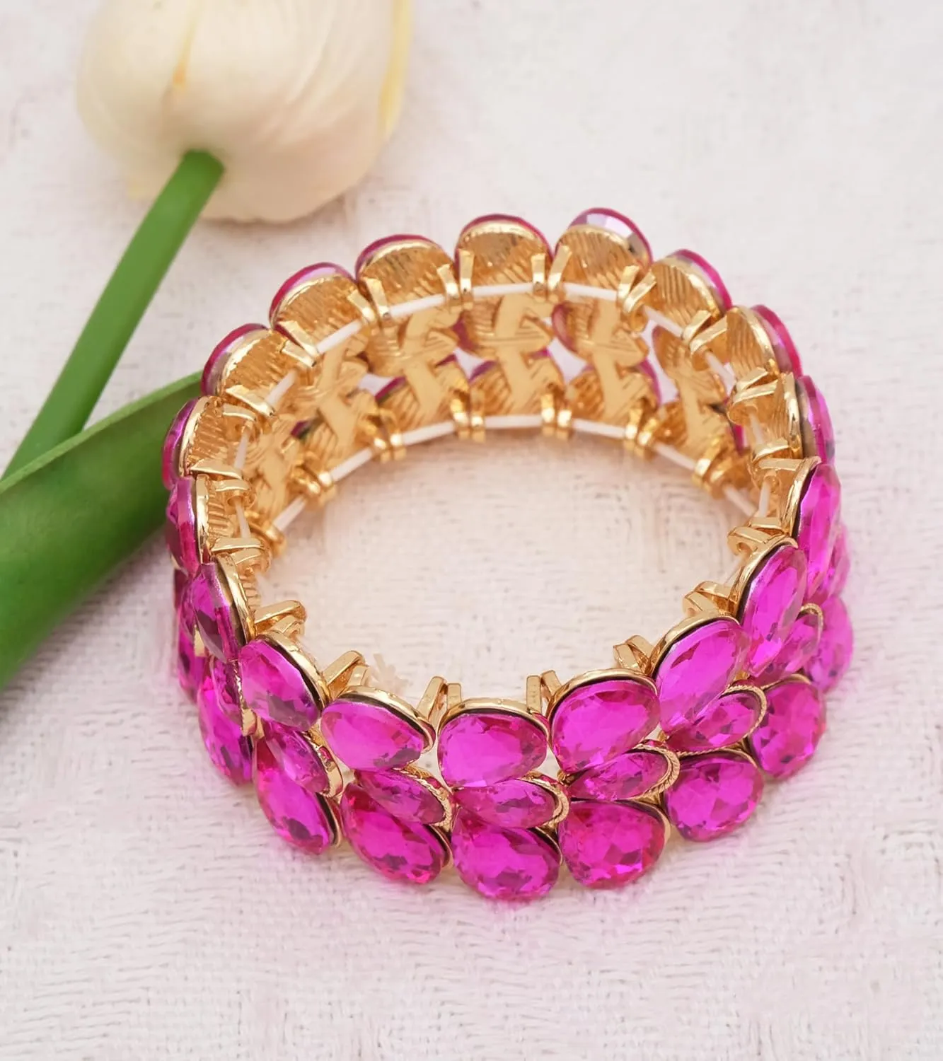 Women's Bridal Wide Stretch Bangles Bracelets Waterdrop Crystal Statement Jewelry for Wedding Evening Party Costume Accessories #1622