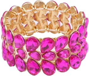 Women's Bridal Wide Stretch Bangles Bracelets Waterdrop Crystal Statement Jewelry for Wedding Evening Party Costume Accessories #1622