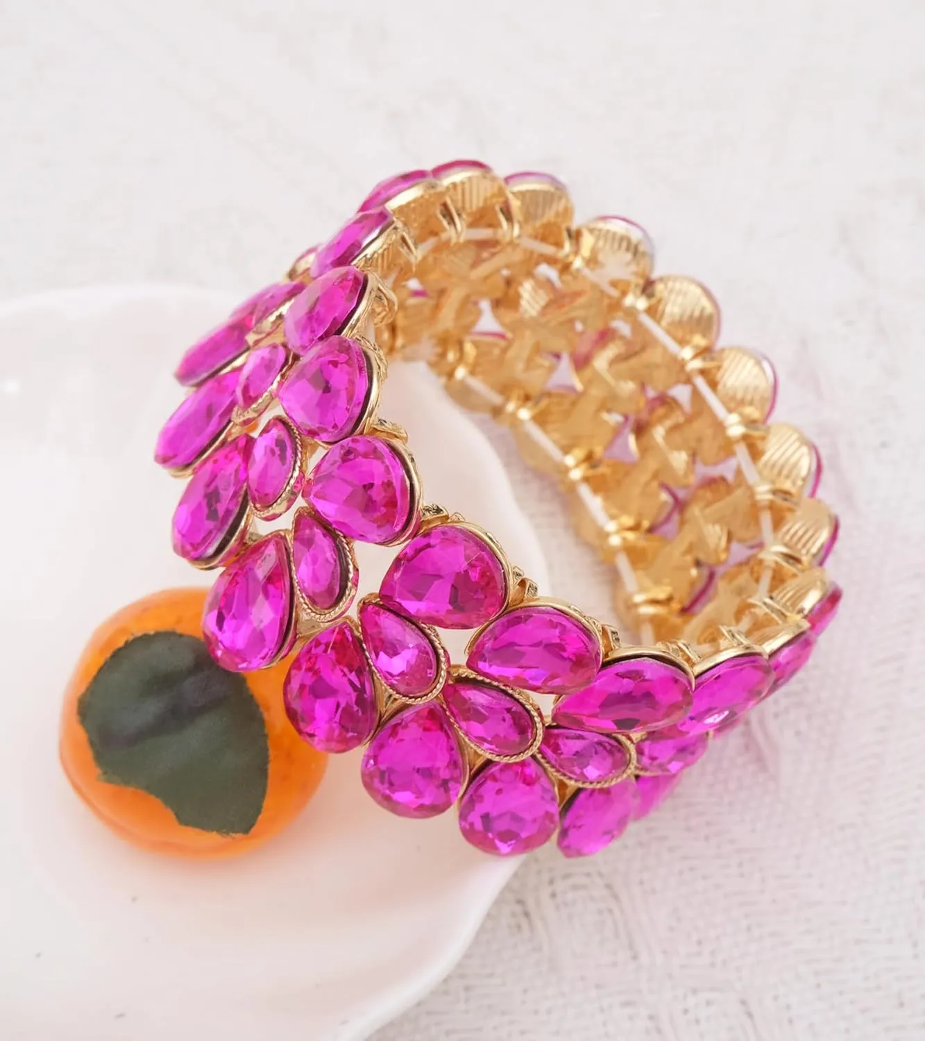 Women's Bridal Wide Stretch Bangles Bracelets Waterdrop Crystal Statement Jewelry for Wedding Evening Party Costume Accessories #1622